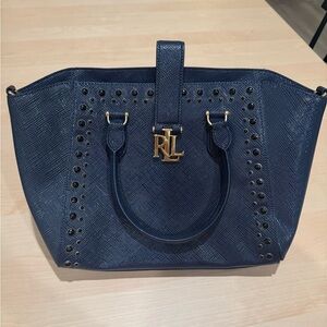 NWT Ralph Lauren Navy Blue Leather Studded Tote